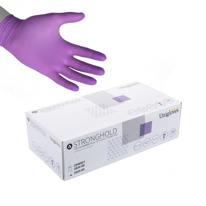 Boîte de 100 gants Unigloves Stronghold Premium en nitrile - Violet