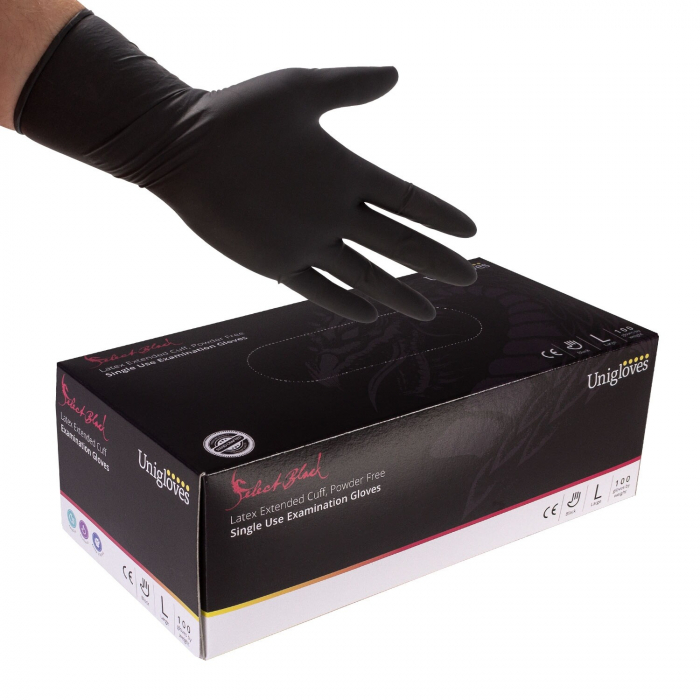 Boîte de gants Unigloves LONG CUFF en latex noir