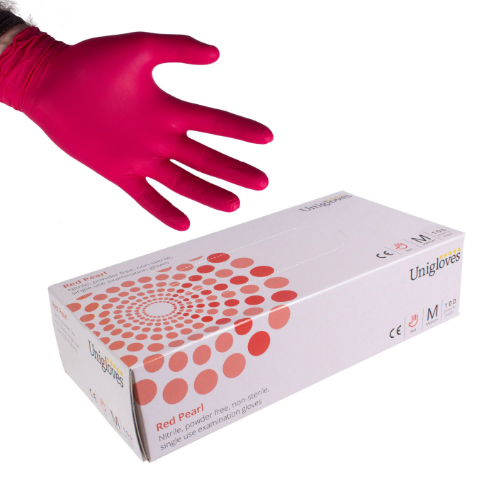 Boîte de 100 gants Uniglove en nitrile Red Pearl - Rouge
