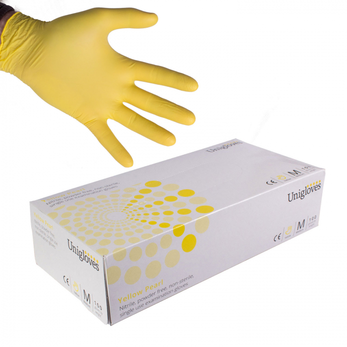 Boîte de 100 gants Uniglove en nitrile Yellow Pearl - Jaune