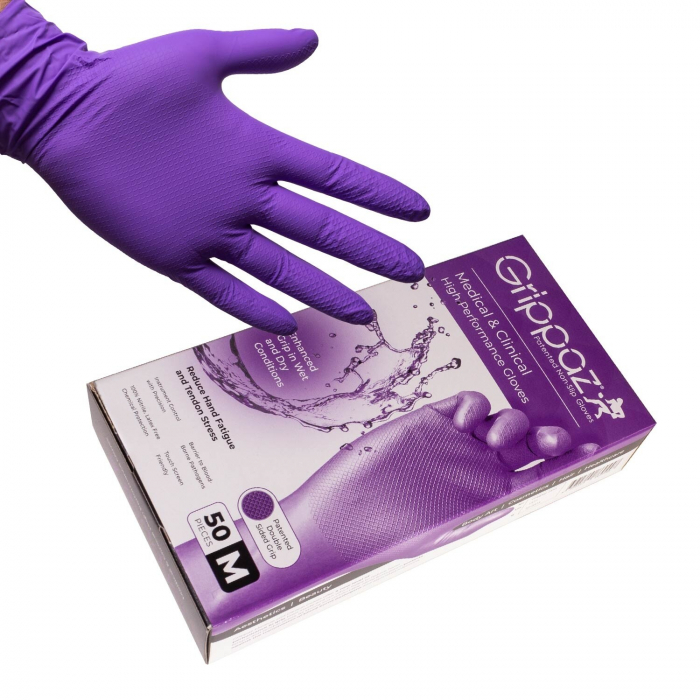 Boîte de 50 gants Grippaz - Gants antidérapants haute performance en nitrile - Violet