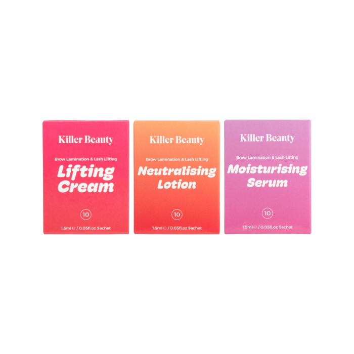 Killer Beauty Réhaussement de cils Vegan et Lamination des Sourcils Sachets 1,5 ml Étapes 1-3 (30 sachets)