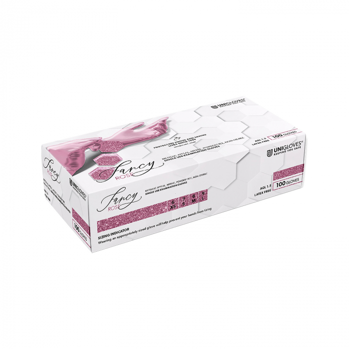 Boîte de 100 gants Unigloves Fancy Gloves en nitrile rose