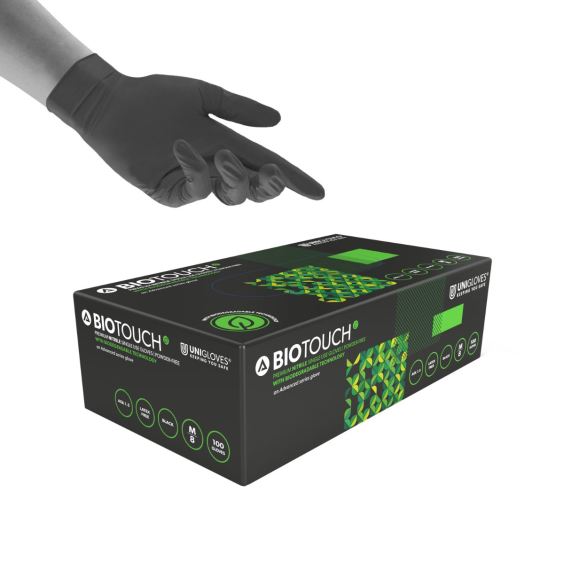 Boîte de 100 gants en nitrile noir Unigloves BioTouch