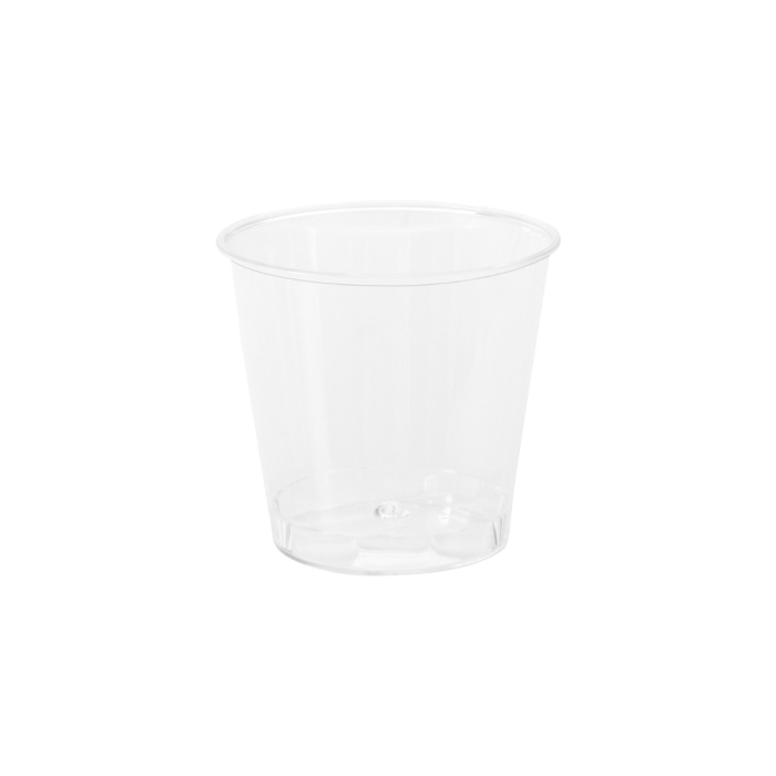 Paquet de 100 mini gobelets de rinçage en plastique transparent 20 ml