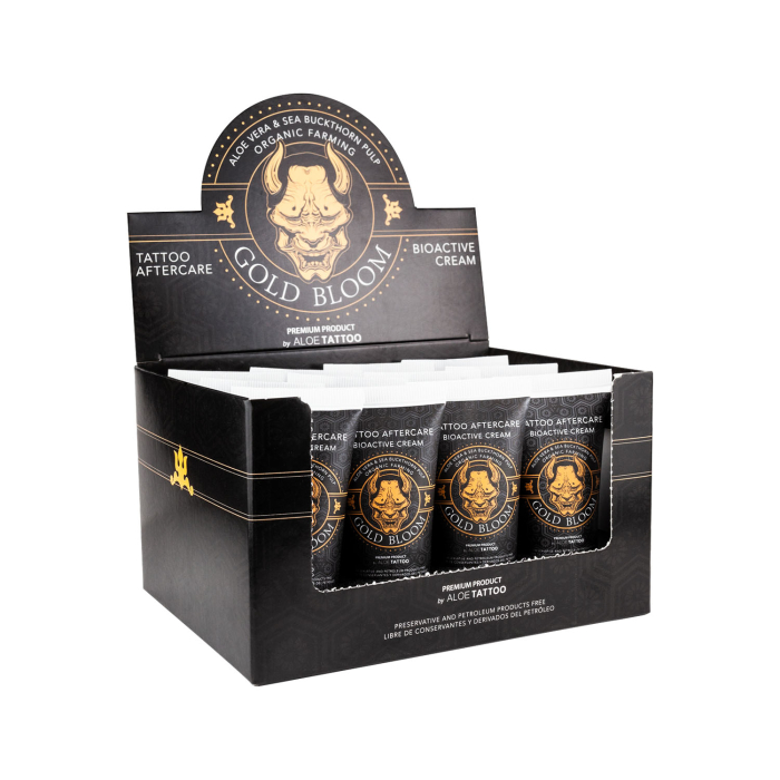 Aloe Tattoo Gold Bloom Nouvelle formule Tubes de soin après traitement sur Présentoir 12x30g