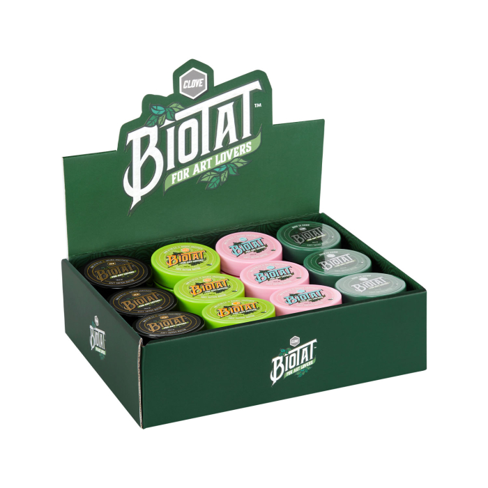 Boîte de 12 assortis BIOTAT Beurre doux pour tatouage 50 ml Présentoir de studio