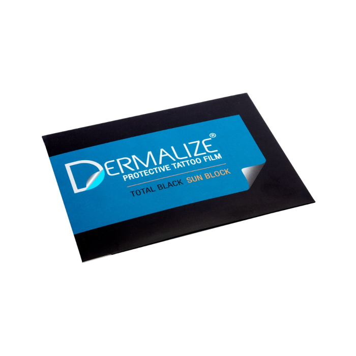 Pack de 5 feuilles pré-découpées de Dermalize Pro Total Black Sun Block - Film protecteur pour tatouage - 15 x 10 cm