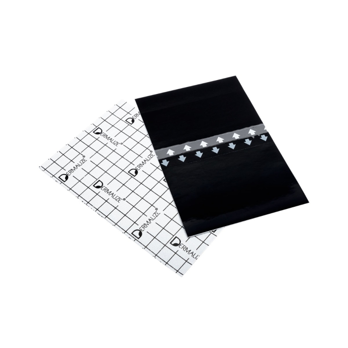 Pack de 5 feuilles pré-découpées de Dermalize Pro Total Black Sun Block - Film protecteur pour tatouage - 15 x 10 cm