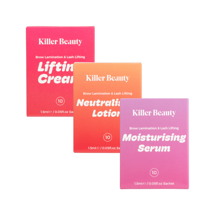 Sachets Vegan Killer Beauty Lamination des Sourcils et Rehaussement des Cils 1,5 ml Étapes 1-3 (30 Sachets)