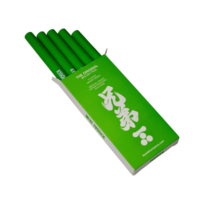 Pack de 5 stylos pinceaux à pointe ferme Kyodai - Midori Green