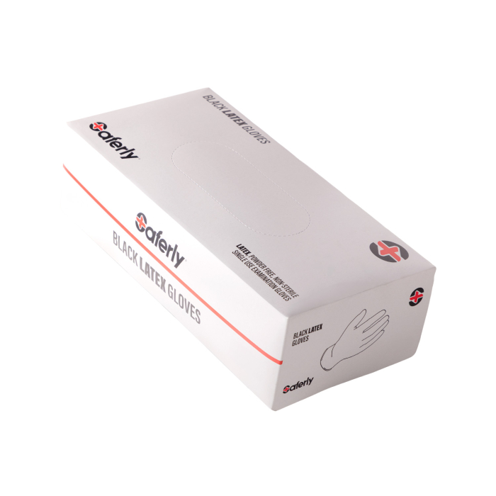 Boîte de 100 gants en latex noirs Saferly - Caisse de 10