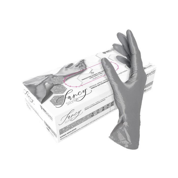 Box of 100 Unigloves Fancy Gloves Nitrile Silver