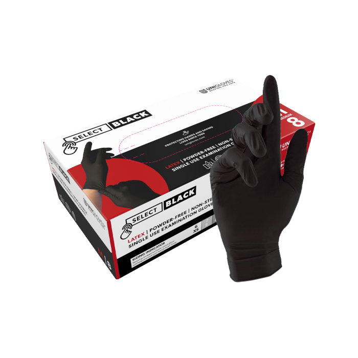 Boîte de 100 gants en latex sans poudre Unigloves Select Black
