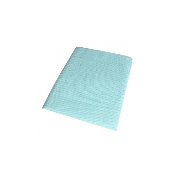 Light blue lap cloth from bag of 125 lap cloths for cleaning and hygiene use