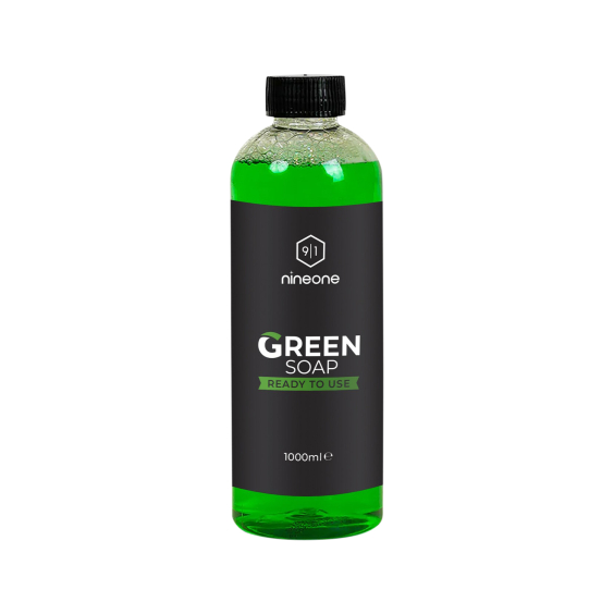 Nineone Green Soap 1000ml bottle with black label and vibrant green liquid inside.