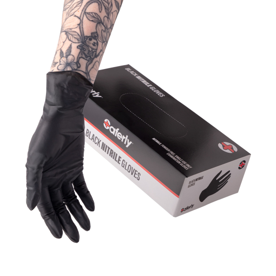 Boîte de 100 gants en nitrile noirs Saferly - Caisse de 10
