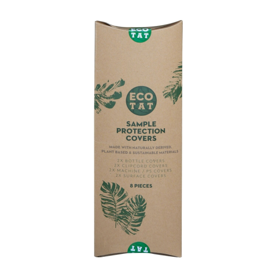 Pack of ECOTAT sample protection covers made from sustainable plant-based materials, featuring eight pieces.
