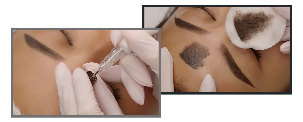Deux gros plans d’un traitement de sourcils ombrés