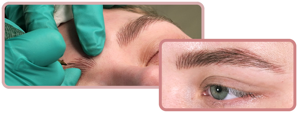 Gros plan d’un traitement des sourcils en maquillage permanent