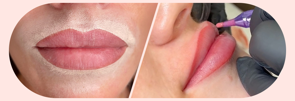 Gros plan sur un pré-dessin et un soin de lip blush
