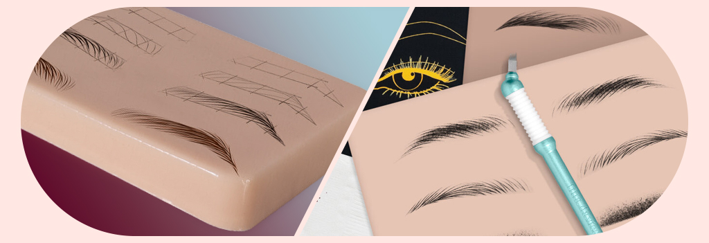 Traitements des sourcils pratiqués sur peau synthétique.
